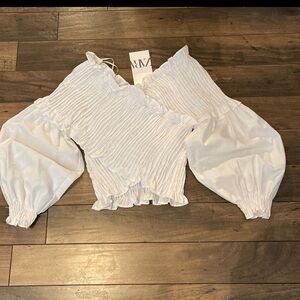 Zara ruched cropped poplin top